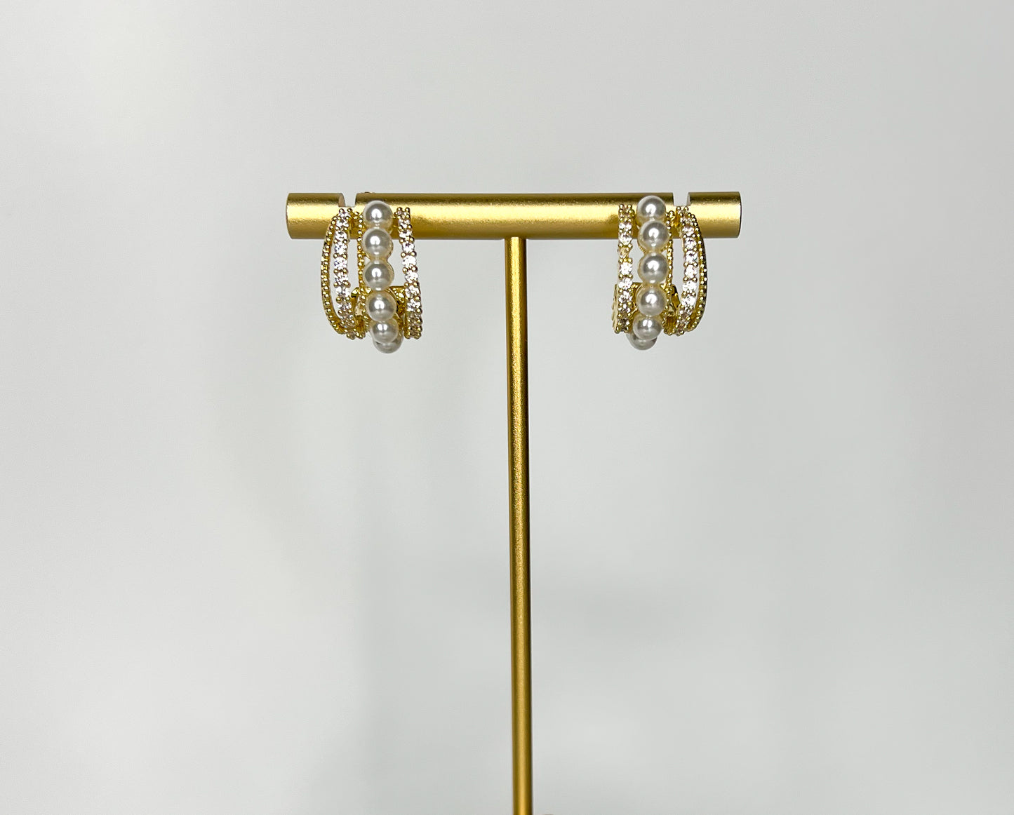 holiday earrings. gold, pearl and diamond hoop earrings
