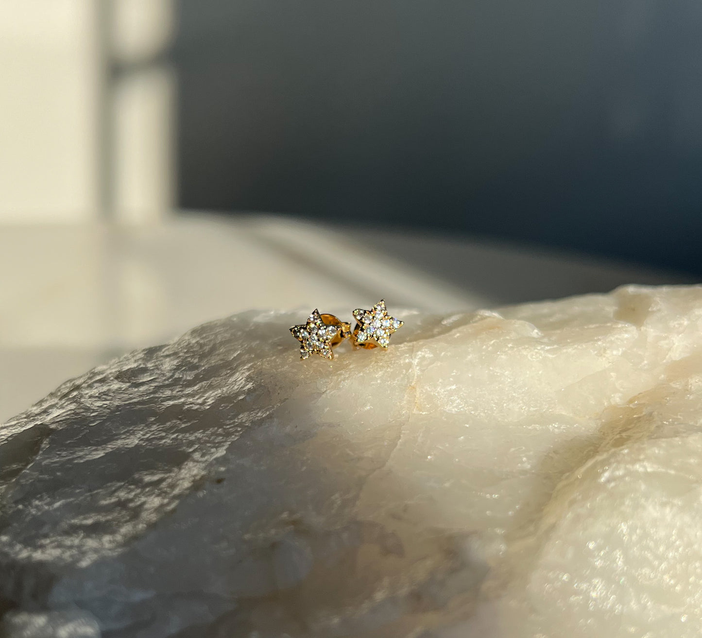 gold and diamond star stud earrings. 18k gold filled diamond earrings.