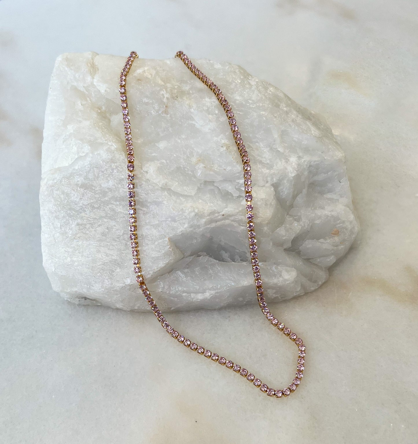 waterproof pink tennis necklace