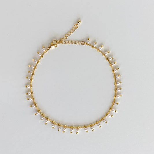 Gold and pearl anklet with chain extender