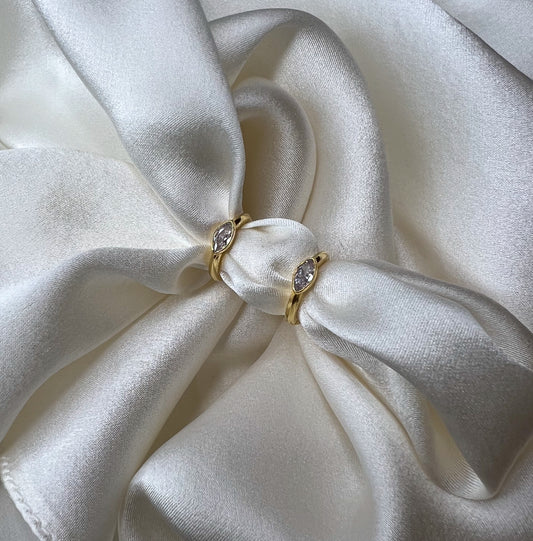 14k gold plated huggie earring with marquise diamond
