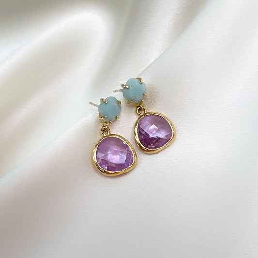 colorful gemstone earrings. amazonite earrings. lavender earrings. colorful statement earrings. trendy earrings. affordable fun earrings. gemstone jewelry. trendy jewelry brand