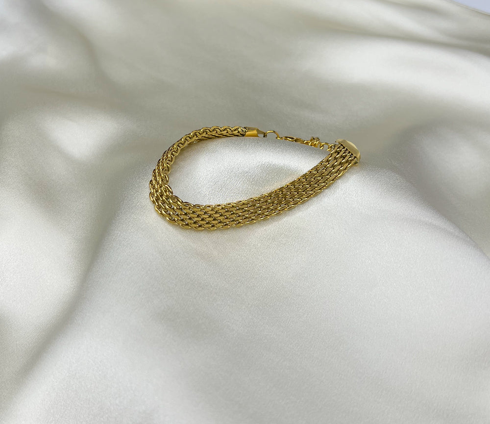 Solid 14k Yellow Gold Bismark Chain Bracelet 8mm Gold Mesh 