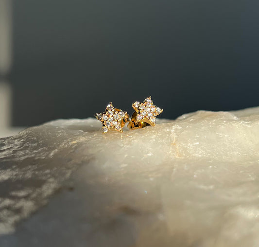 gold and diamond star stud earrings. 18k gold filled diamond earrings. 